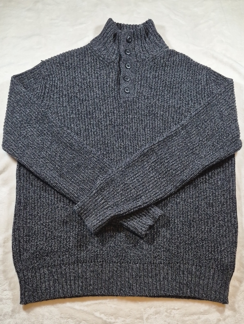American Eagle Outfitters Charcoal Button-Placket Turtleneck Sweater